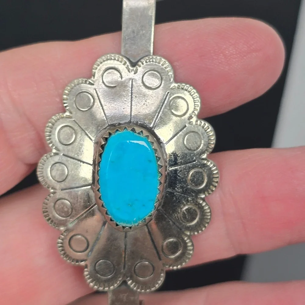 Vintage Southwestern Turquoise Concho Belt Necklace Silver Tone Stamped Metal